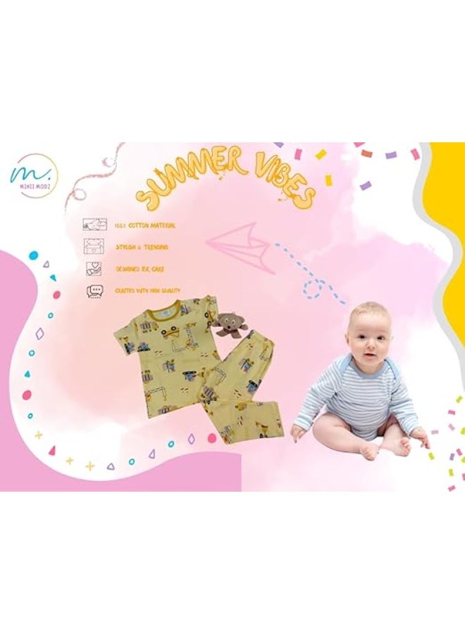 MINIIMODZ MINII MODZ Crane Cartoon Print Shirt & Pant Set for Girls Soft Cotton Dress Sleepwear | Suitable for Kids, Toddlers, and Infants - Image 3
